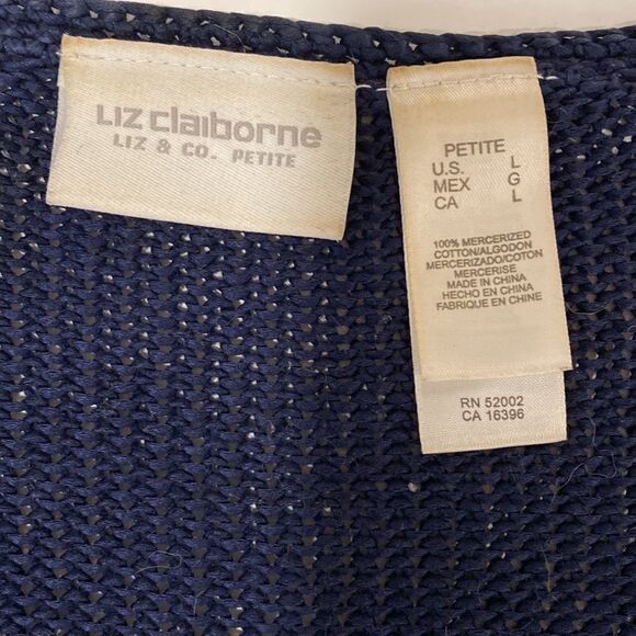 ❤️Last Chance Liz Claiborne navy blue V-neck beaded cardigan sweater Size LP - Picture 5 of 7